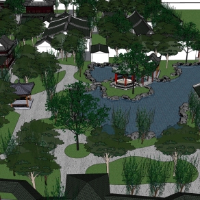 苏州古典留园建筑模型，苏州古典园林su模型下载