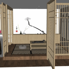 日式茶室草图大师模型，茶室skp模型下载